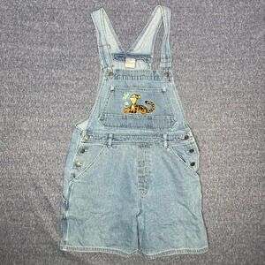 Vintage Disney Pooh Tigger Denim Shortalls Womens Medium Light Wash Overalls